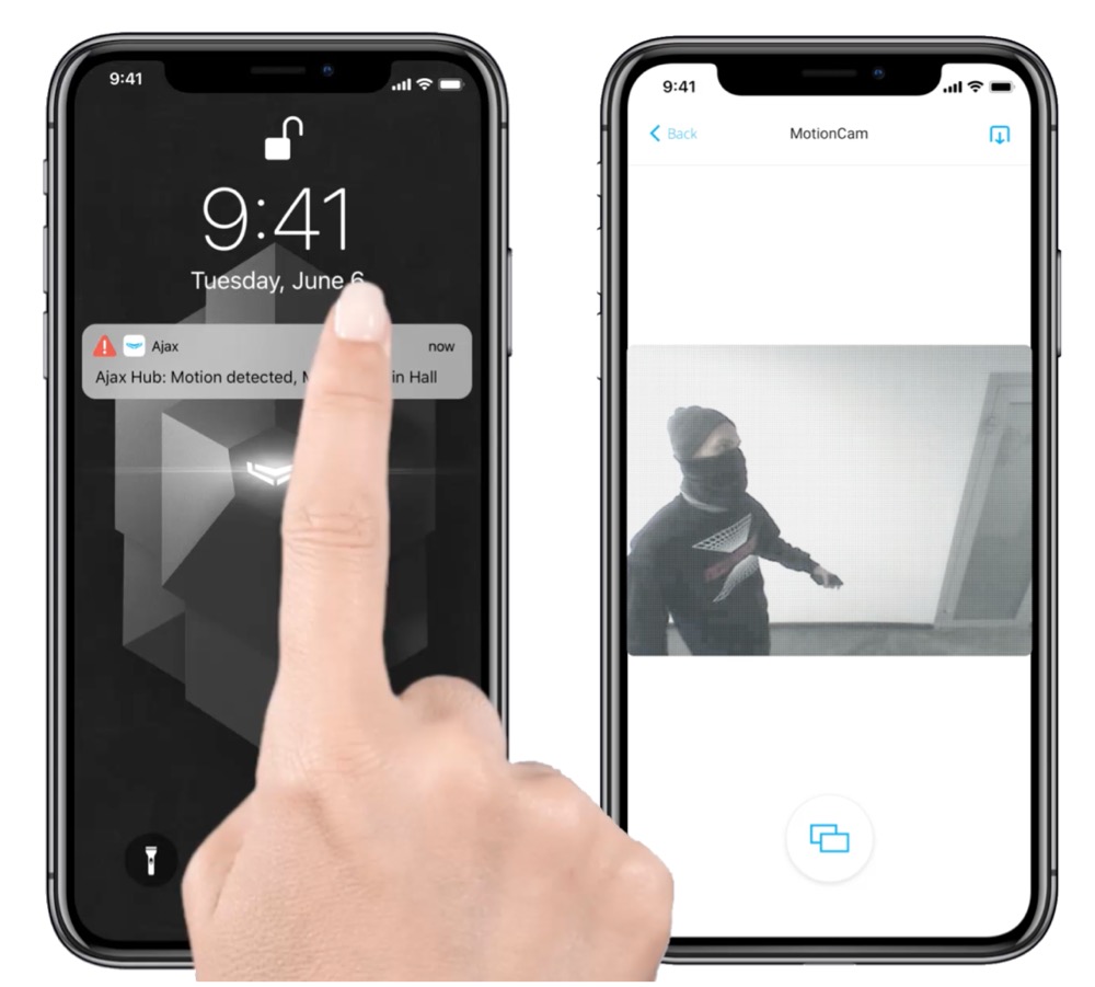 Ajax Hub 2 envoie une séquence vidéo dur votre smartphone