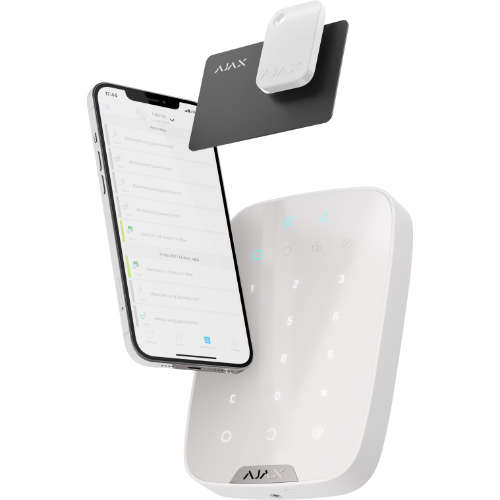 Clavier sans fil Ajax Keypad Plus avec les tags RFID associés